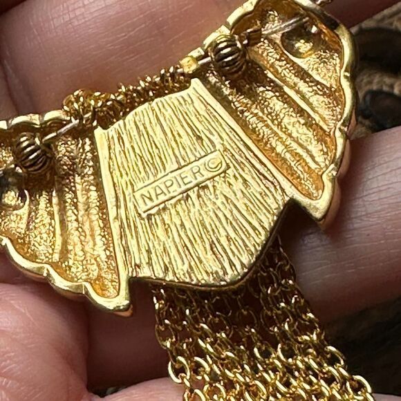 Vintage Napier Gold Fringe Red Bead Necklace - Picture 5 of 5